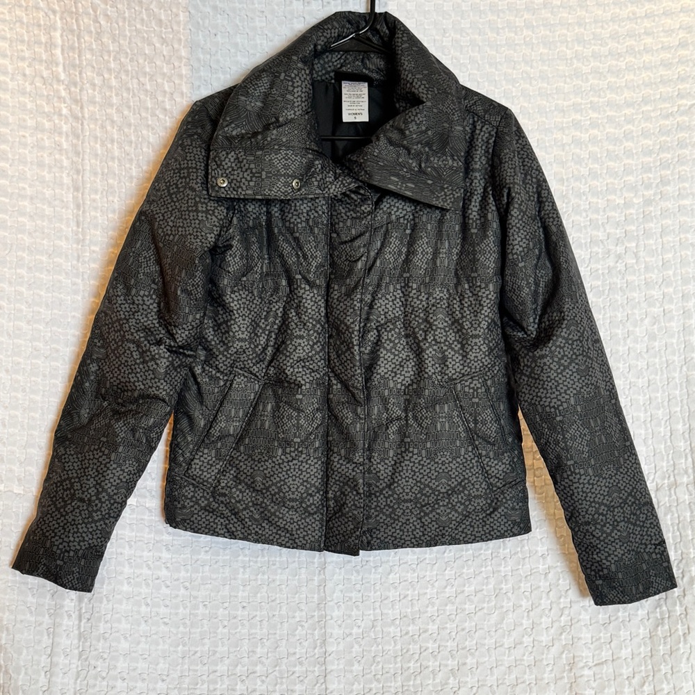 Patagonia GeoHarmony Insulated Puffer Jacket Black Gray Print Womens Small - Picture 1 of 4